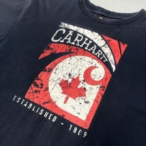 Distressed Carhartt T-Shirt Men's Short Sleeve Canada Maple Leaf Logo Print Fade
